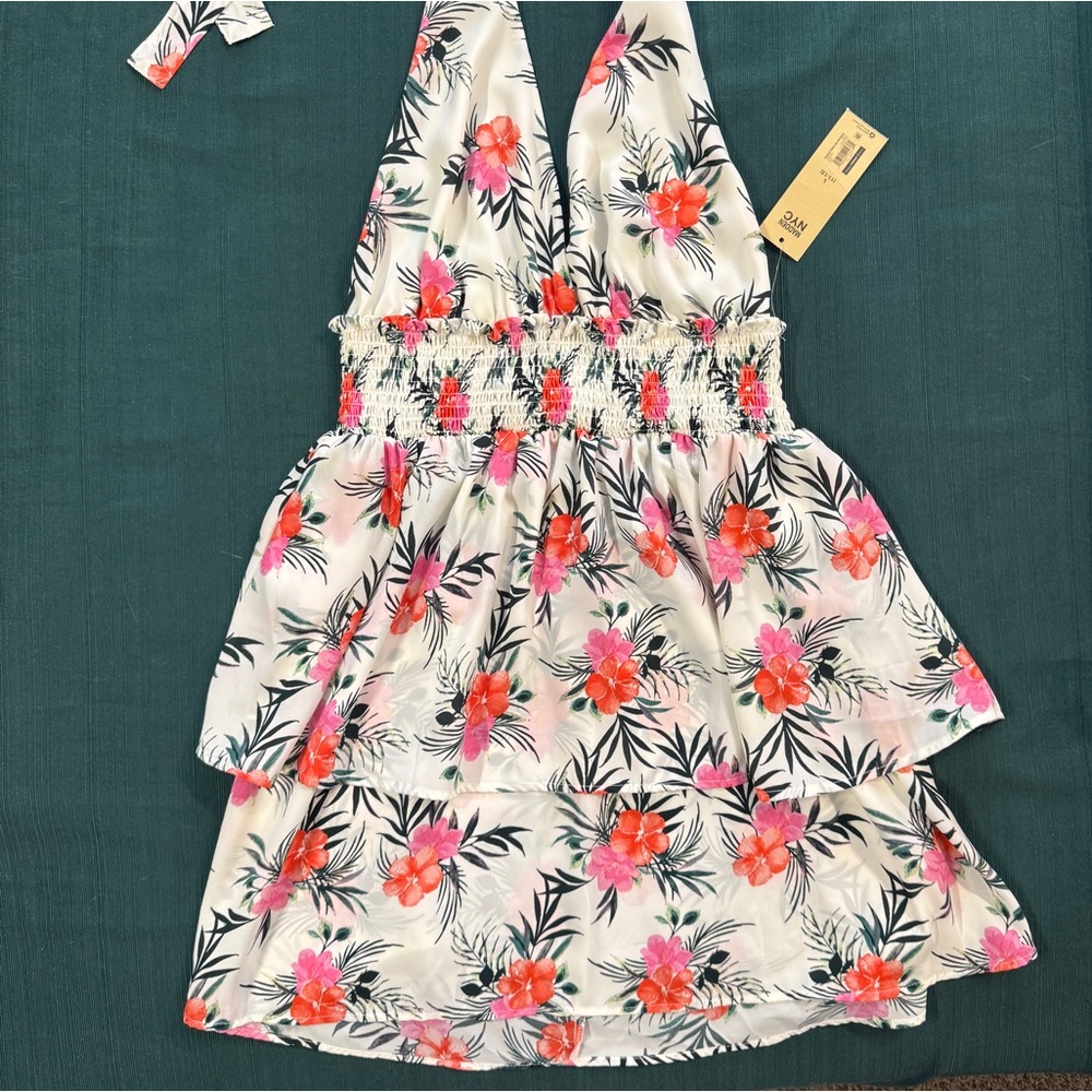 Steve Madden Floral Halter Dress - Pink and White